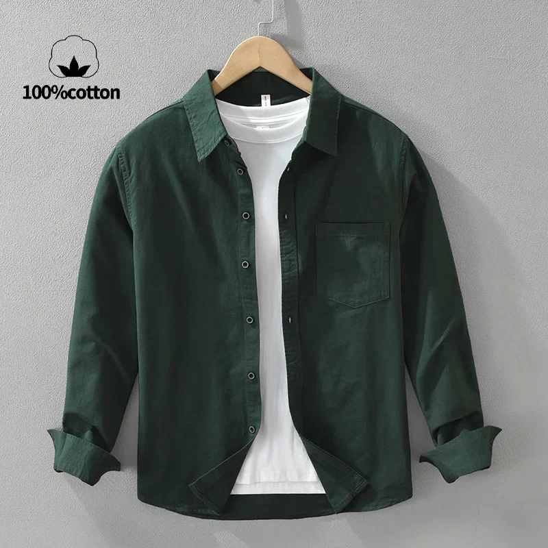 

100% Cotton, Solid Color Business Casual Men's Shirt High Quality Breathable, Sweat-absorbent Loose Long-sleeved Shirt