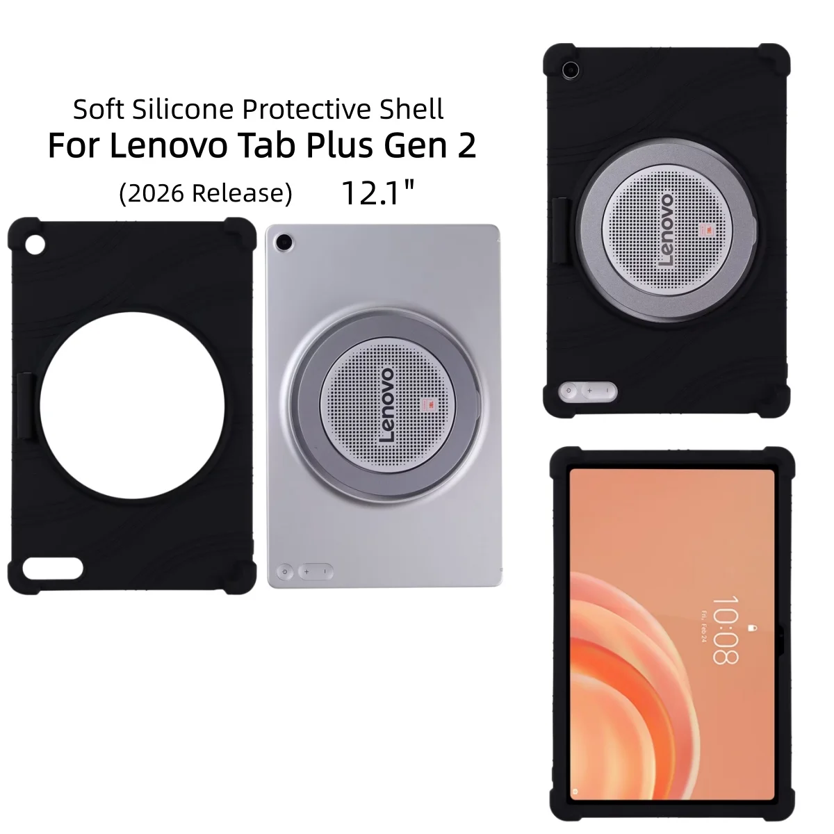 Kids Silicone Case for Lenovo Tab Plus Gen 2 12.1 Inch TB355FU 360° Rotate Ring Stand Shockproof Anti‑Fall Full Body Protect
