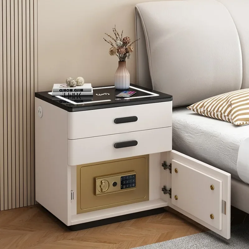 White Storage Nightstand Phone Charger Japanese Aesthetic Nightstand Item Organizer Mesita De Noche Dormitorio Home Furniture