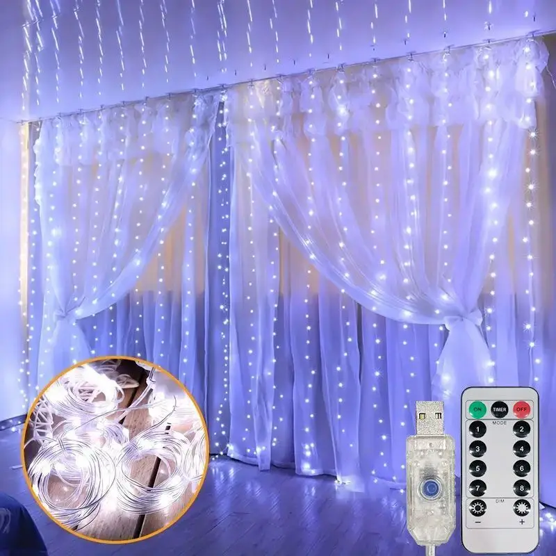 

USB Plug LED Curtain String Lights with Remote Control Festival Christmas Decoration Holiday Wedding Lights for Bedroom Home