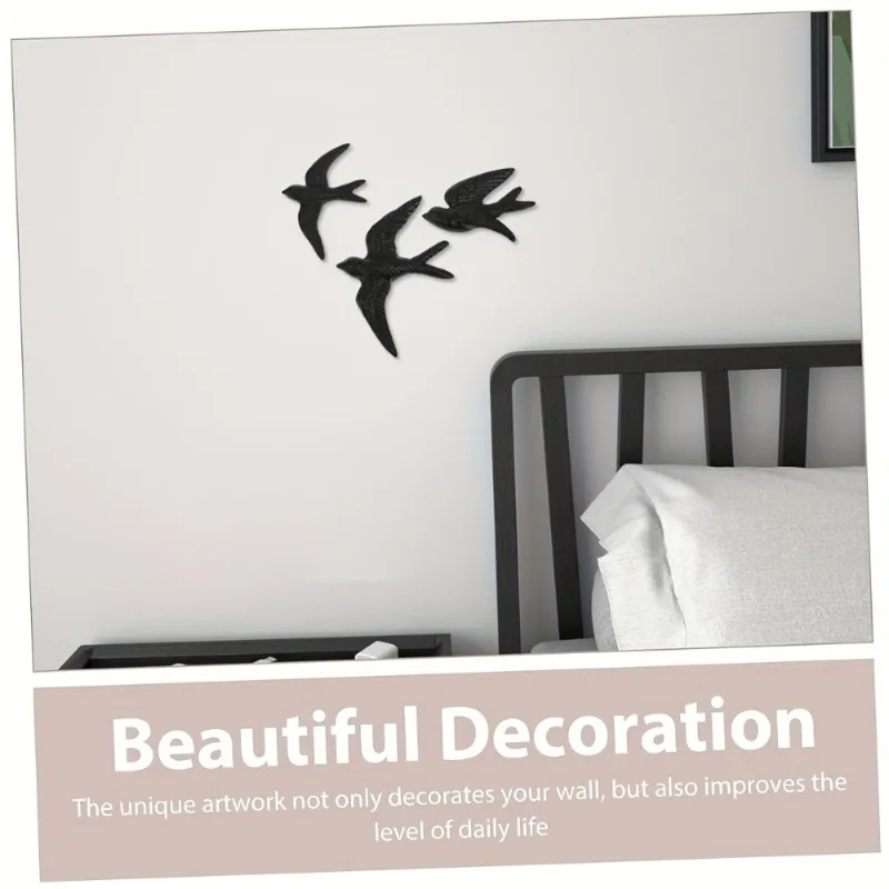 3Pcs Set of Cast Iron Swallow Wall Decoration - Rustic Retro Bird Hanging Decoration, Suitable for Living Rooms and Gardens