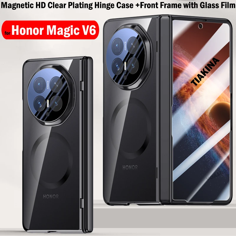 

Plating Hinge HD Clear Funda for Honor Magic V6 Case Magnetic Support Wireless Charging Cover Front Frame with Glass Film