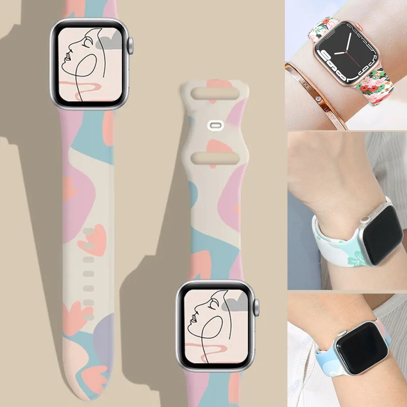 Bandas de Navidad para Apple Watch, pulsera de silicona estampada para mujer, 44mm, Ultra 2, 49mm, 40mm, serie iWatch 9, 8, 7, 6, 5, SE, 41/45mm