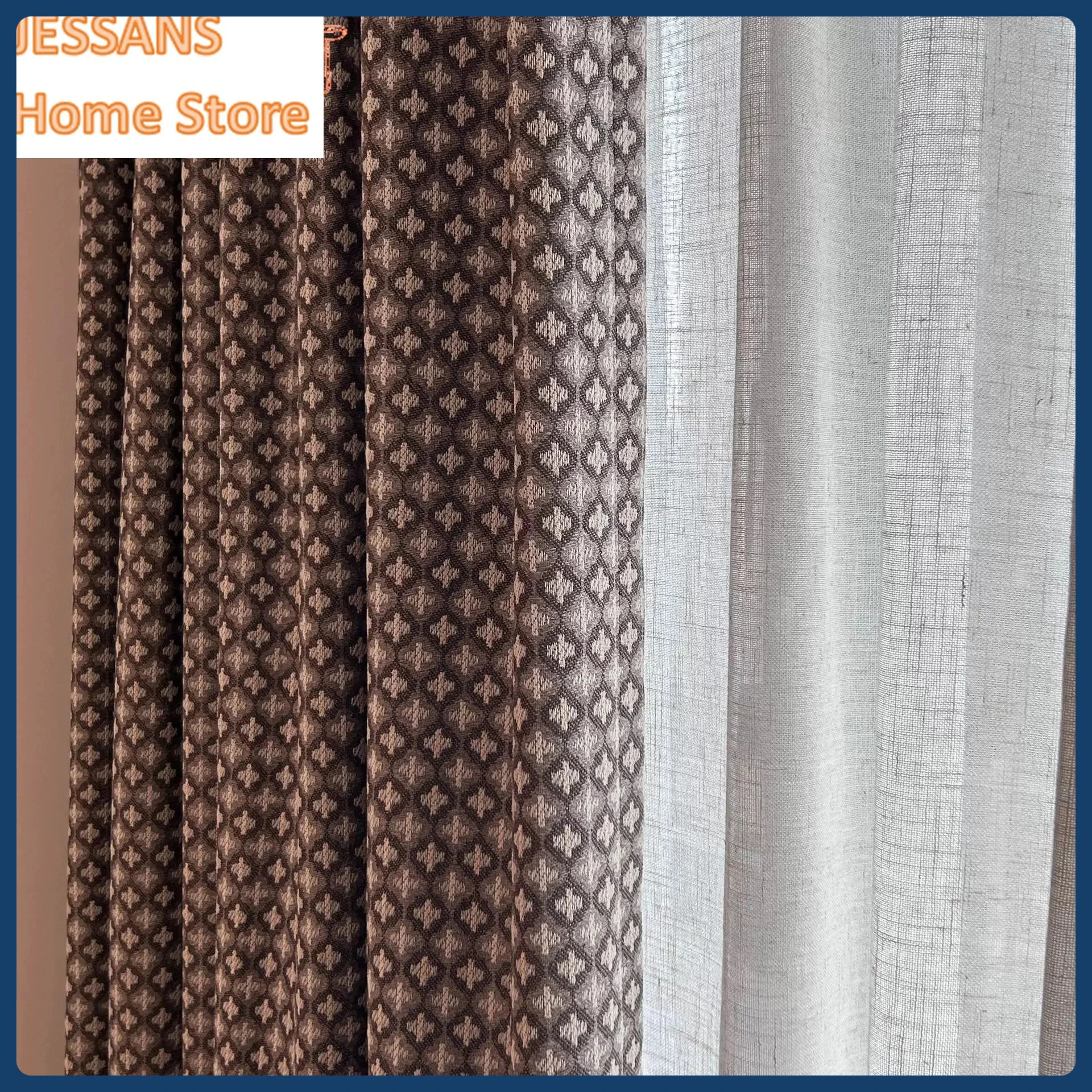 

French Retro Yarn-dyed Cotton and Linen thick Curtains for The Bedroom New Style Custom-made with A Medieval Style Atmosphere