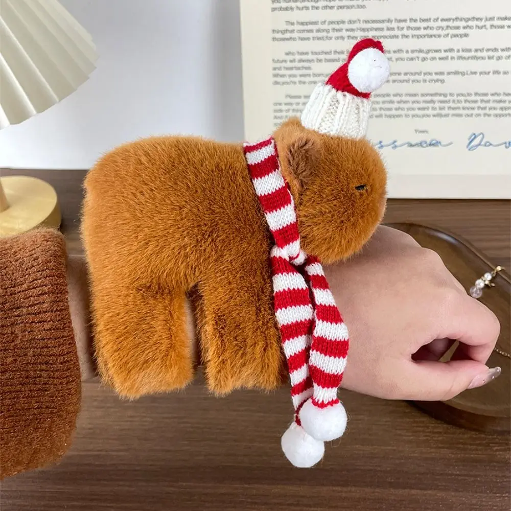 Christmas Hat Capybara Plush Slap Bracelet Clap Circle Toy Fluffy Capybara Slap Snap Doll Toy Cute Wristband