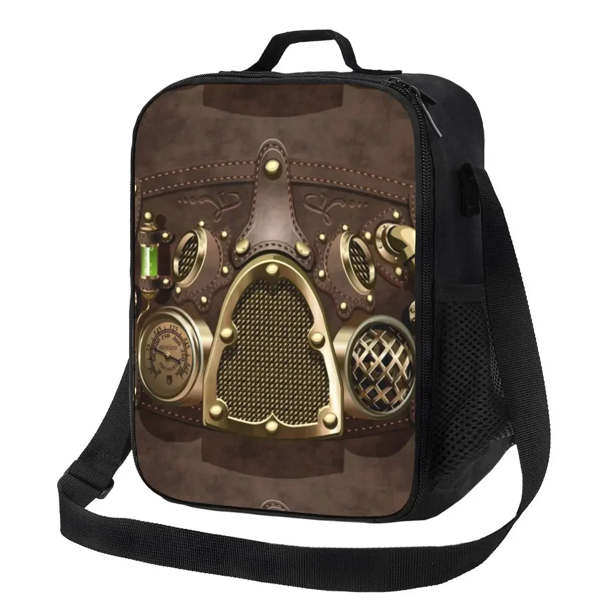 

Steampunk Leather Portable Lunch Box Pilot Air Fighter Helmet Thermal Cooler Food Insulated Lunch Bag School Children Student