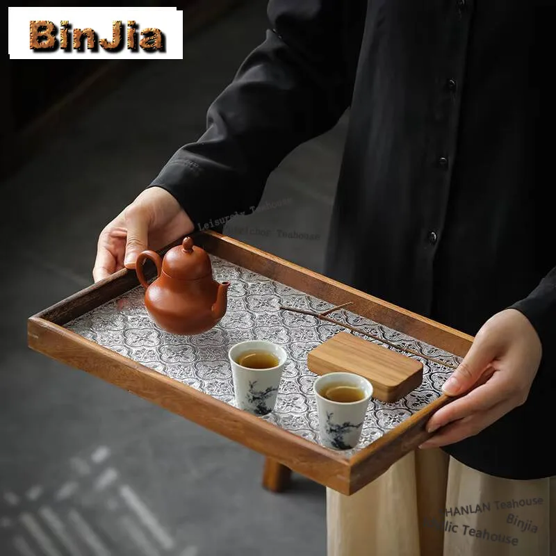 Rectangular Acrylic Glass Insulated Tray Walnut Solid Wood Dry Brewing Plate Wooden Partitioned Dishes for Serving Decoration
