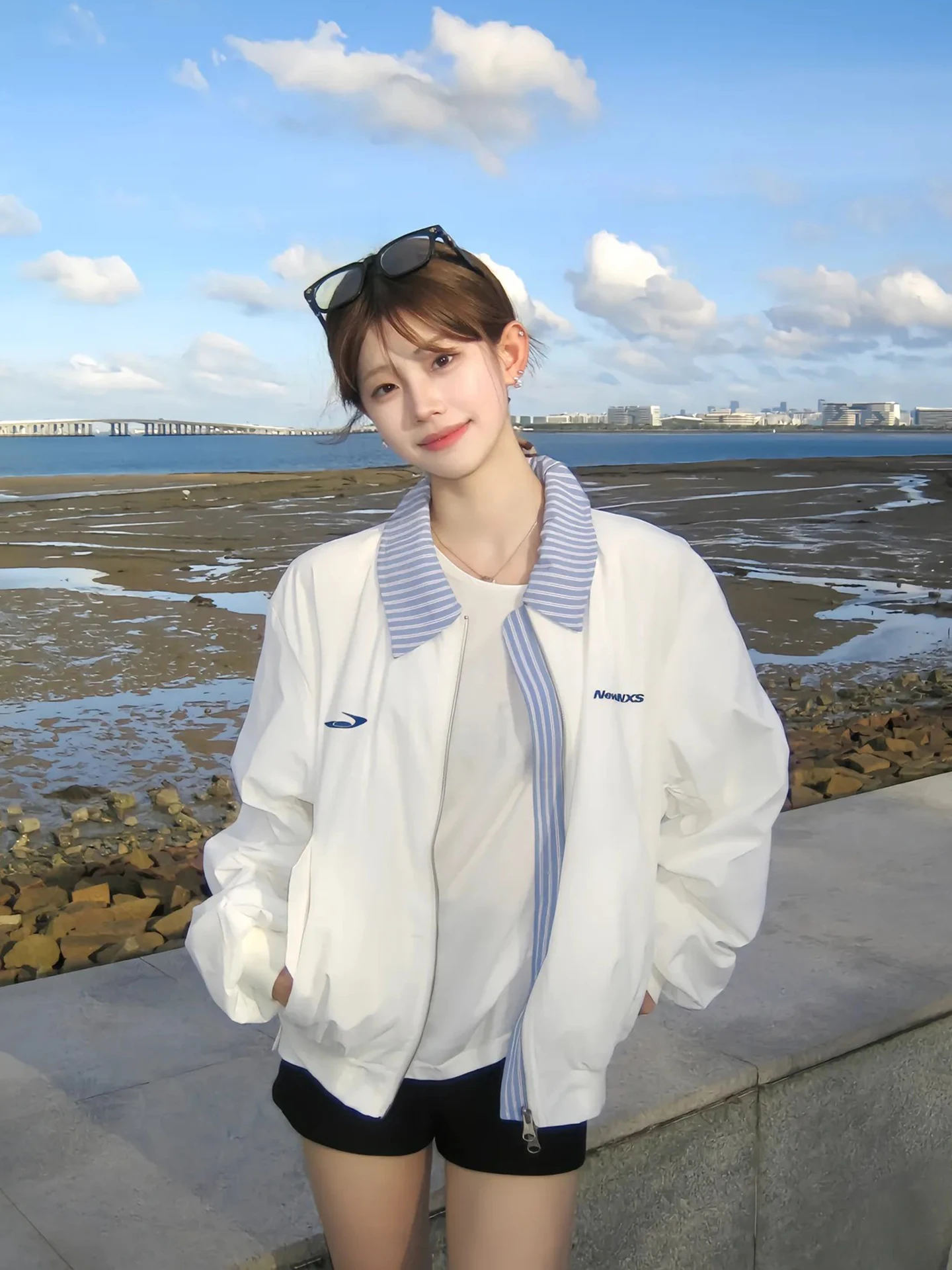 

Trendy Patchwork Stripe Jaet ex Autumn High-End Feel Collar Baseball Sle Long Sve Loose Fit Elastic Hem