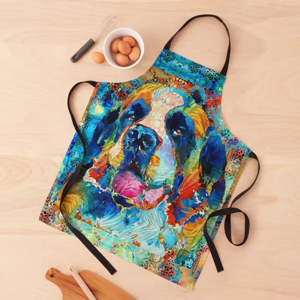 Cute Colorful St. Bernard Dog Art A Real Saing Apron Waterproof Cooking Custom Apron