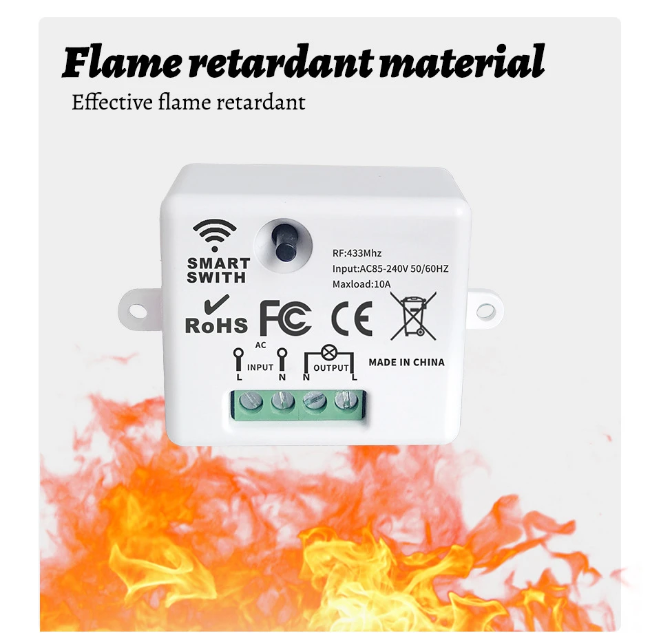 Wireless ON OFF Switch RF433 Module Remote Control Light Switch 1/2/3 Gang Wall Switch for Light Bulb Chandelier 10A 110V 220V
