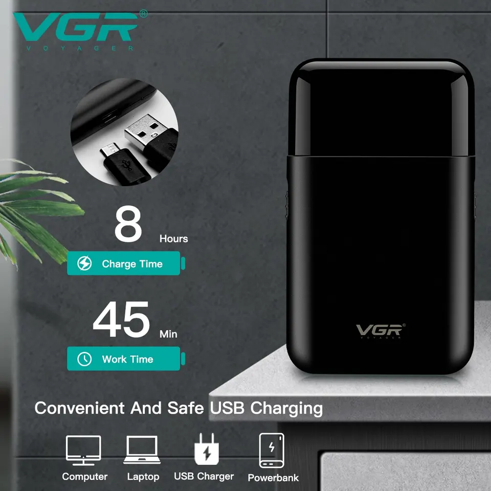 VGR Electric Shaver Professional Shaver Portable Mini Shaving Machine USB Charge Beard Trimmer for Men V 390, image 3