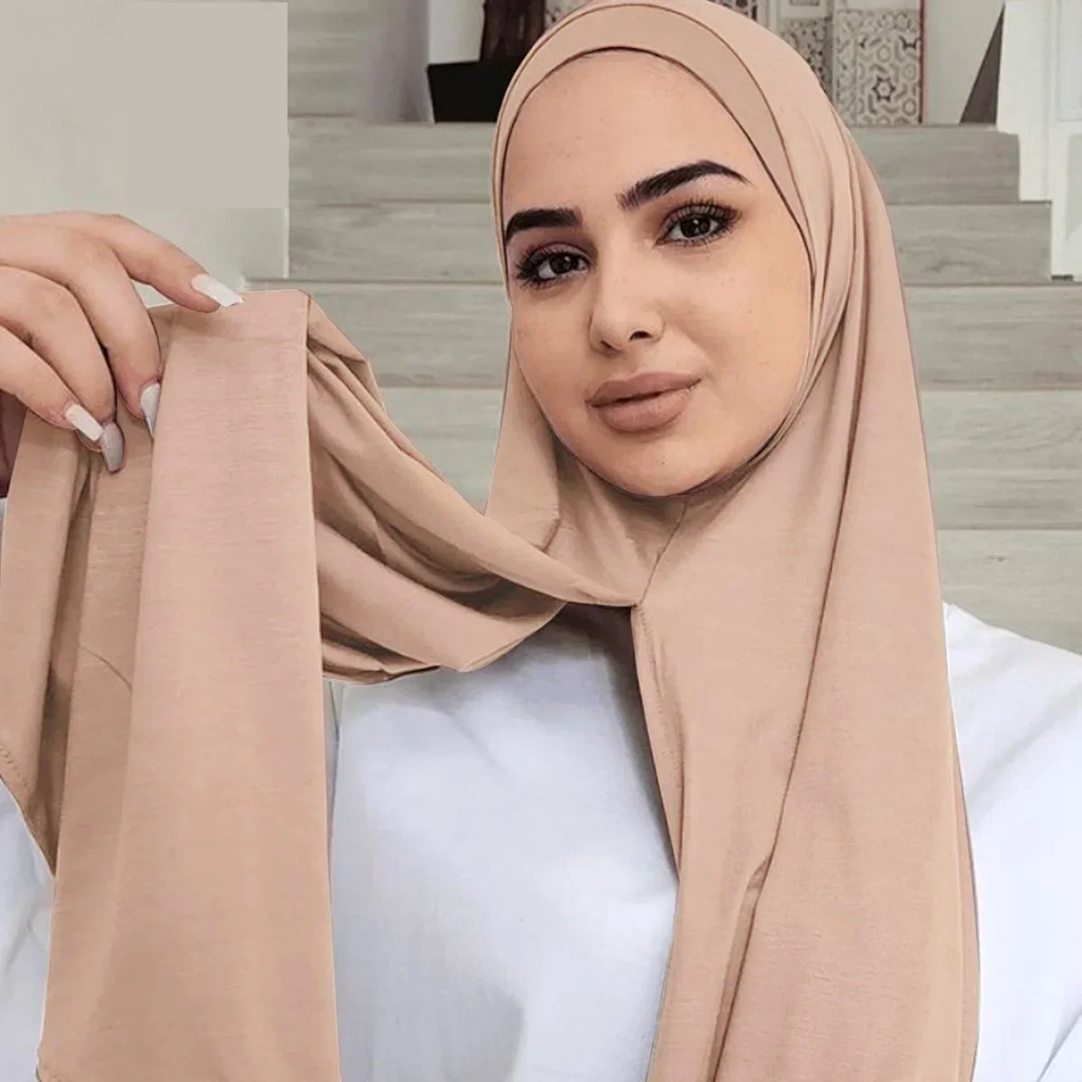 Jersey One-Loop Instant Hijab Muslim Women Head Wrap Plain Islamic Turban Easy To Wear Hijabs Pinless Scarf Amira Khimar Shawl