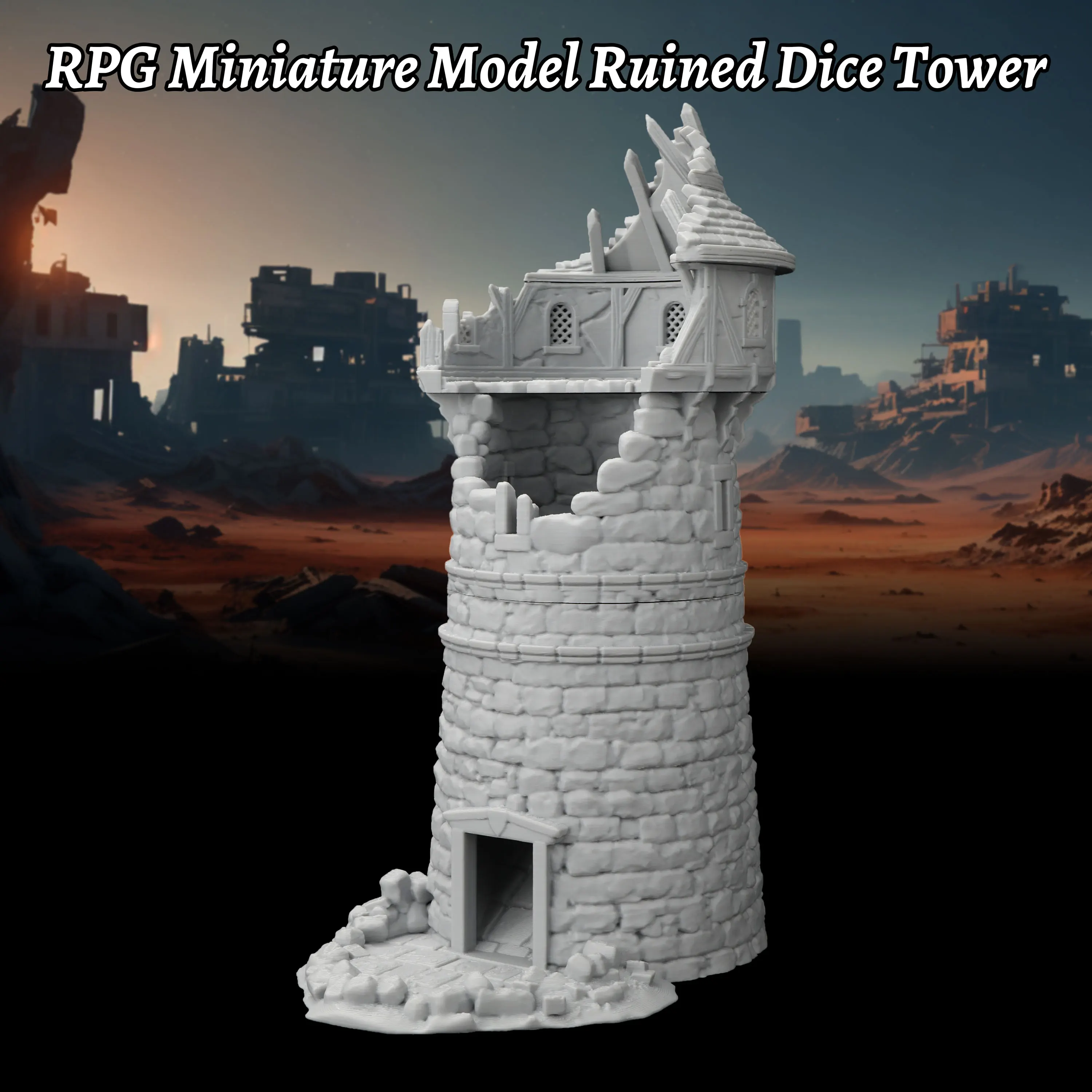 

RPG Dice Tower Ruined Tower — Tabletop Terrain & Dice Accessory, Ancient Ruins Fallen Stronghold Broken Lighthouse, TRPG Gift