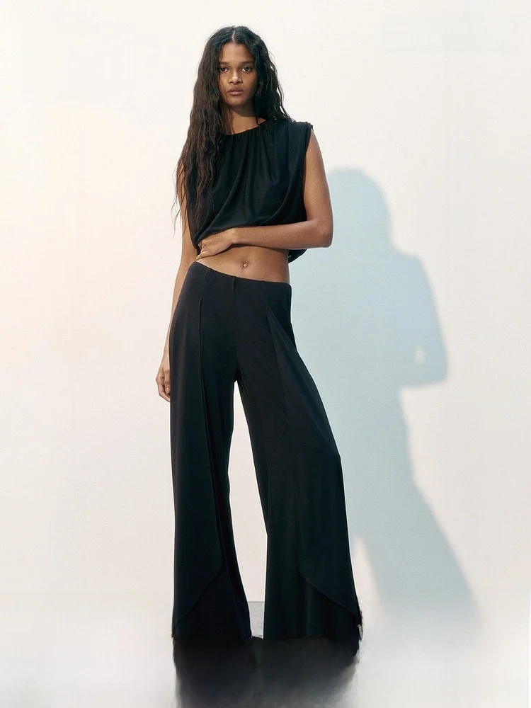 

Новые женские широкие брюки H&M из ткани с высокой талией, повседневные, из полиэстера, спандекса и эластана, эластичные, женские брюки