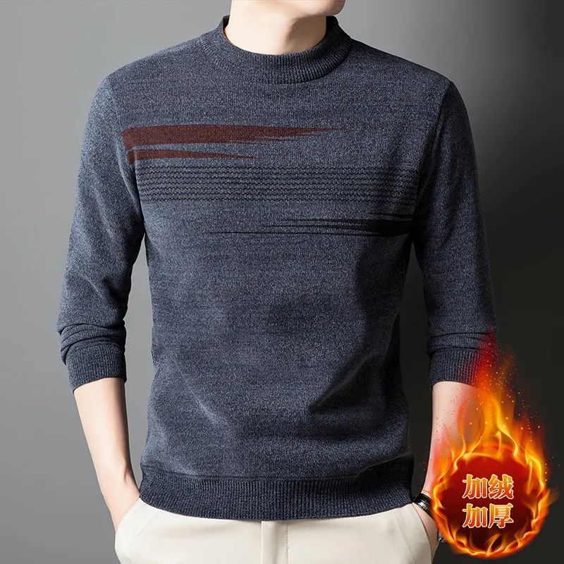 

2026 Winter Old Money Man Fleece Chenille Pullover Men Long Sleeve Argyle Pattern Thicken Warm Business Casual Sweaters