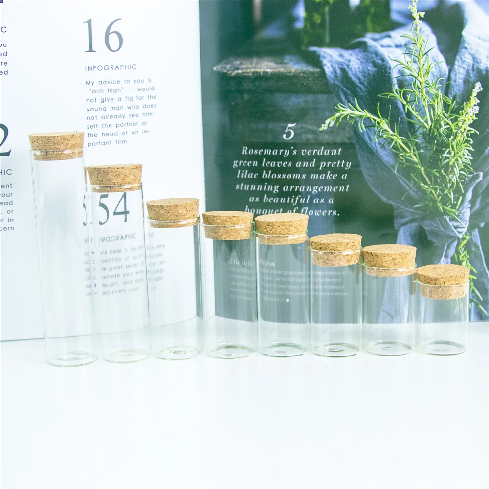 15ml/25ml/30ml/35ml/40ml/45ml/50ml/55ml/60ml/80ml/100ml Small Glass Test Tube with Cork Stopper Bottles Jars Vials 12 pieces