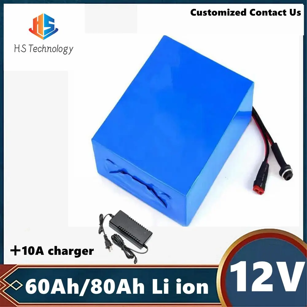 HS 12V battery 12 V 60AH 80AH Lithium ion bateria for 12 Volt 3S Li ion akku pack withBMS 10A charger