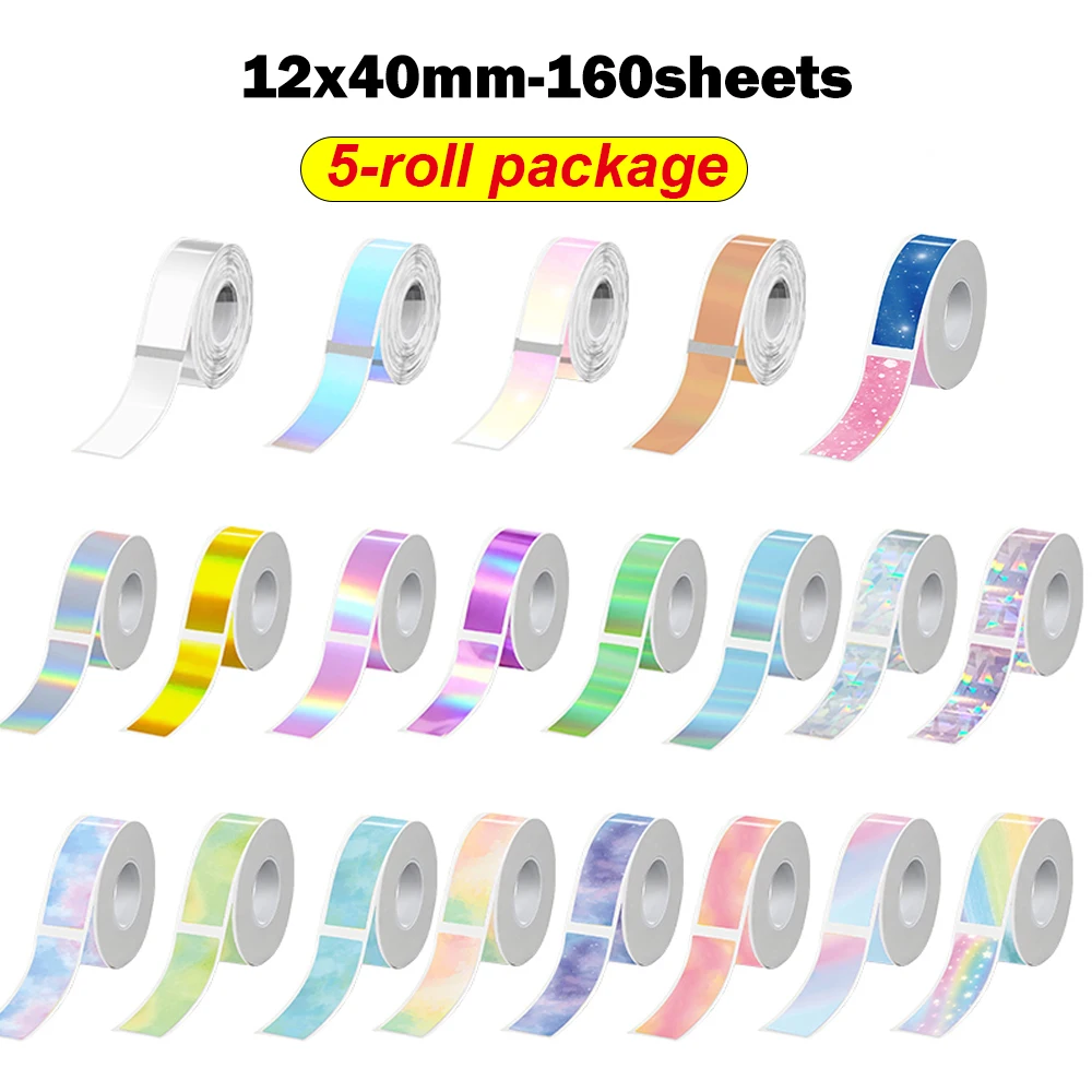 5ROlls 12x40mm P12Printer Thermal Paper Sticker Tape Label Paper for P11/P15/P50/B100/D30/HP1/HP3