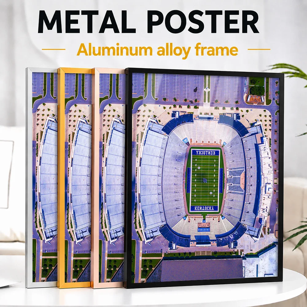 Football Stadium Illustration Framed Aluminum Metal Poster Personalized Aerial View Wall Art For Sports Bar And Team Locker Room