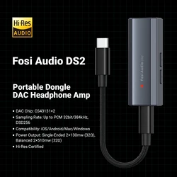 Fosi DS2 nuevo Mini Audio USB DAC amplificador de auriculares DSD DAC Amp compatible con 32 bits/384 kHz con salidas duales de 3,5 MM y 4,4 MM