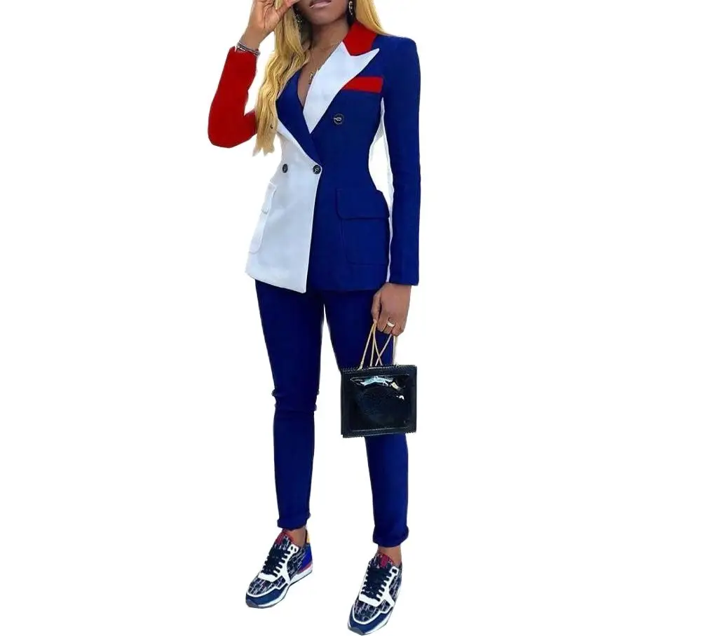 2023 Latest Casual Fashion Splicing Women\'s Suit Plus Size Ladies Slim Sets for Office Wear Uniform Blazer