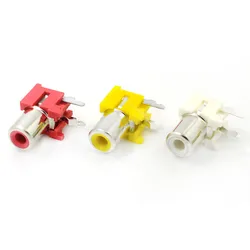 10pcs AV Socket AV-8.4-5 Three Pin Single Hole Socket Red/Yellow/White Side Bent Foot RCA Lotus Audio Socket Connector