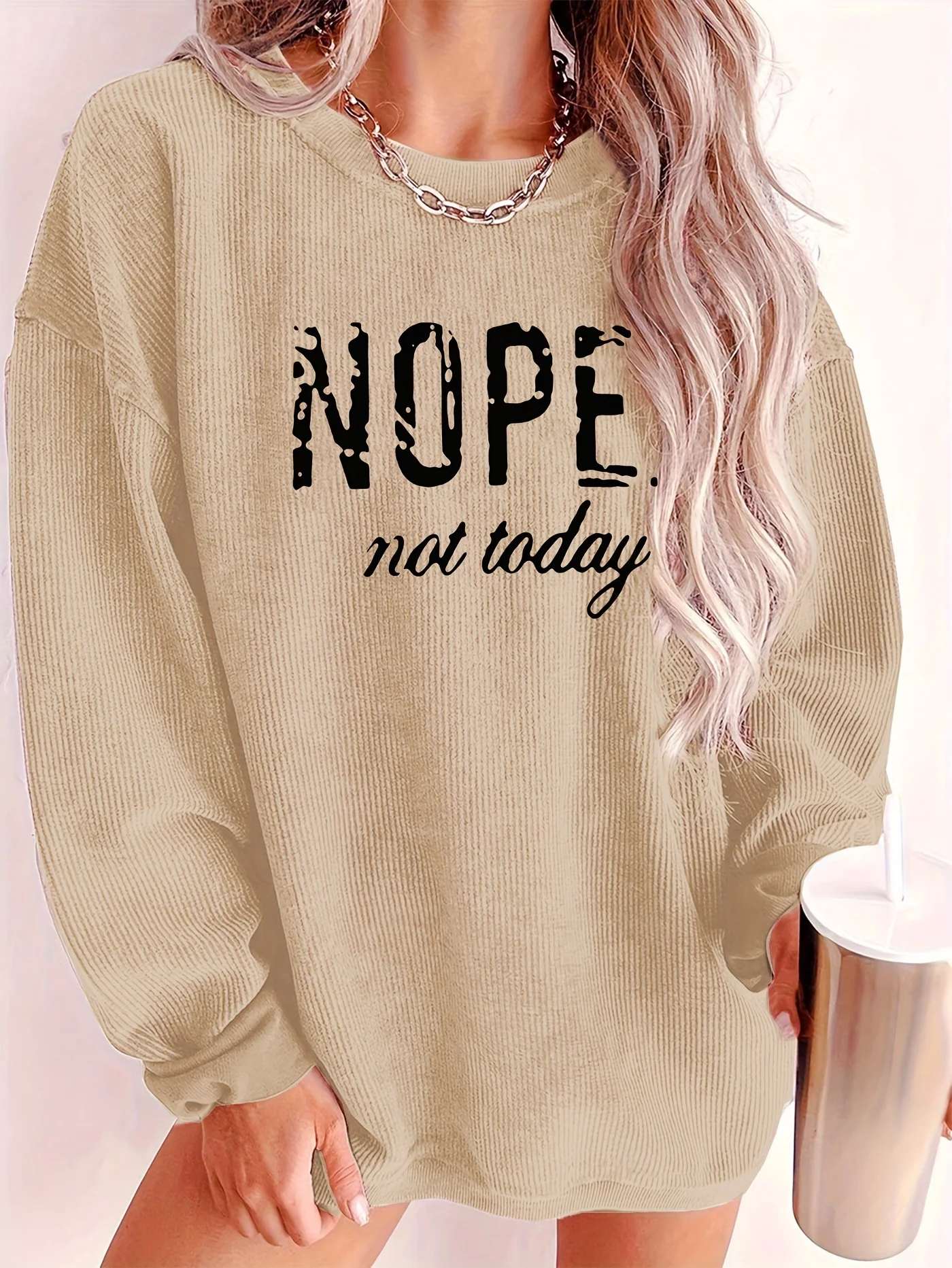 Women's rib-knit pullover sport shirt, casual long-sleeve round-neck sport shirt