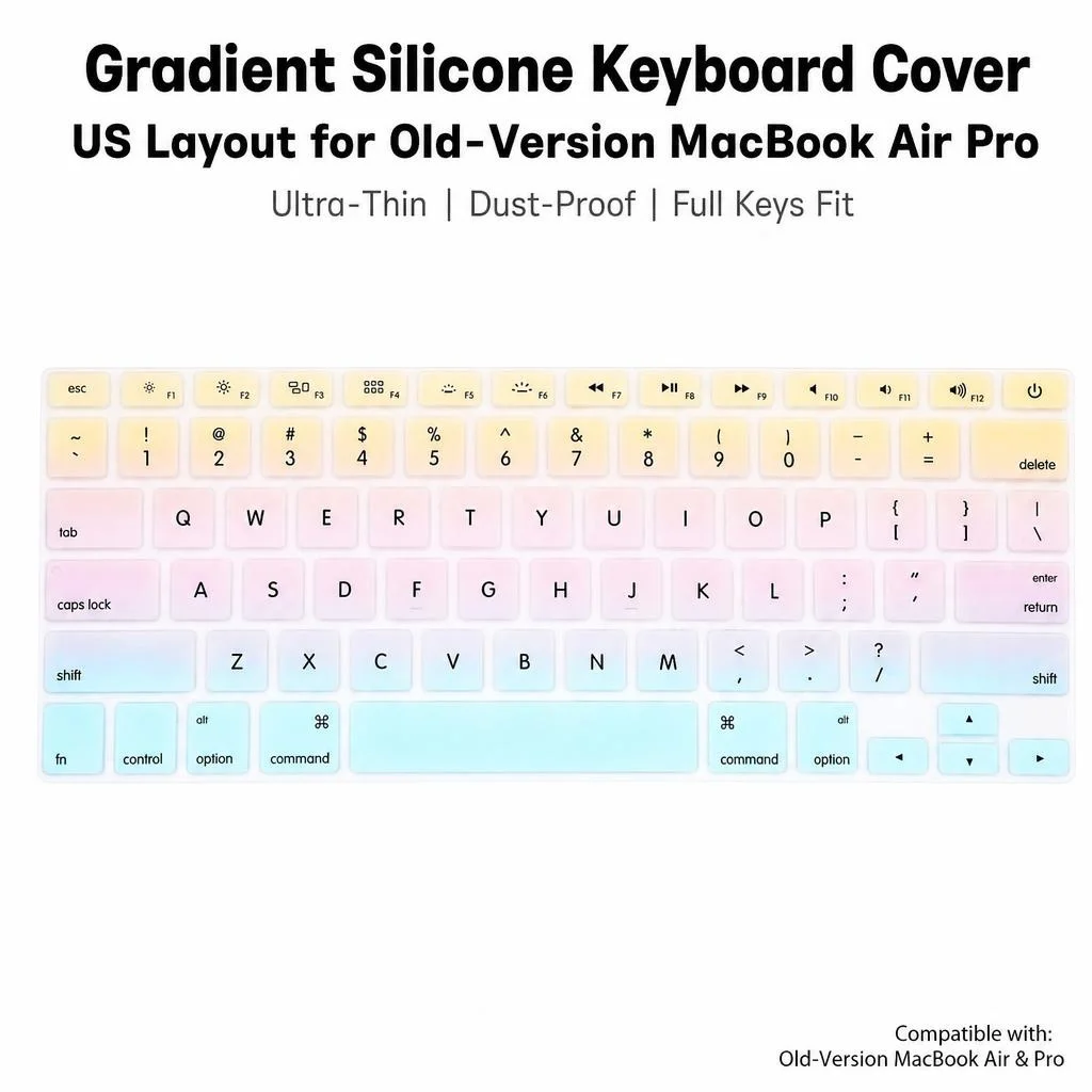 English Gradient Colorful Keyboard Cover US Layout for Macbook Pro Air Retina131517 A1466 A1369 A1278 A1286 A1502 A1425 A1398