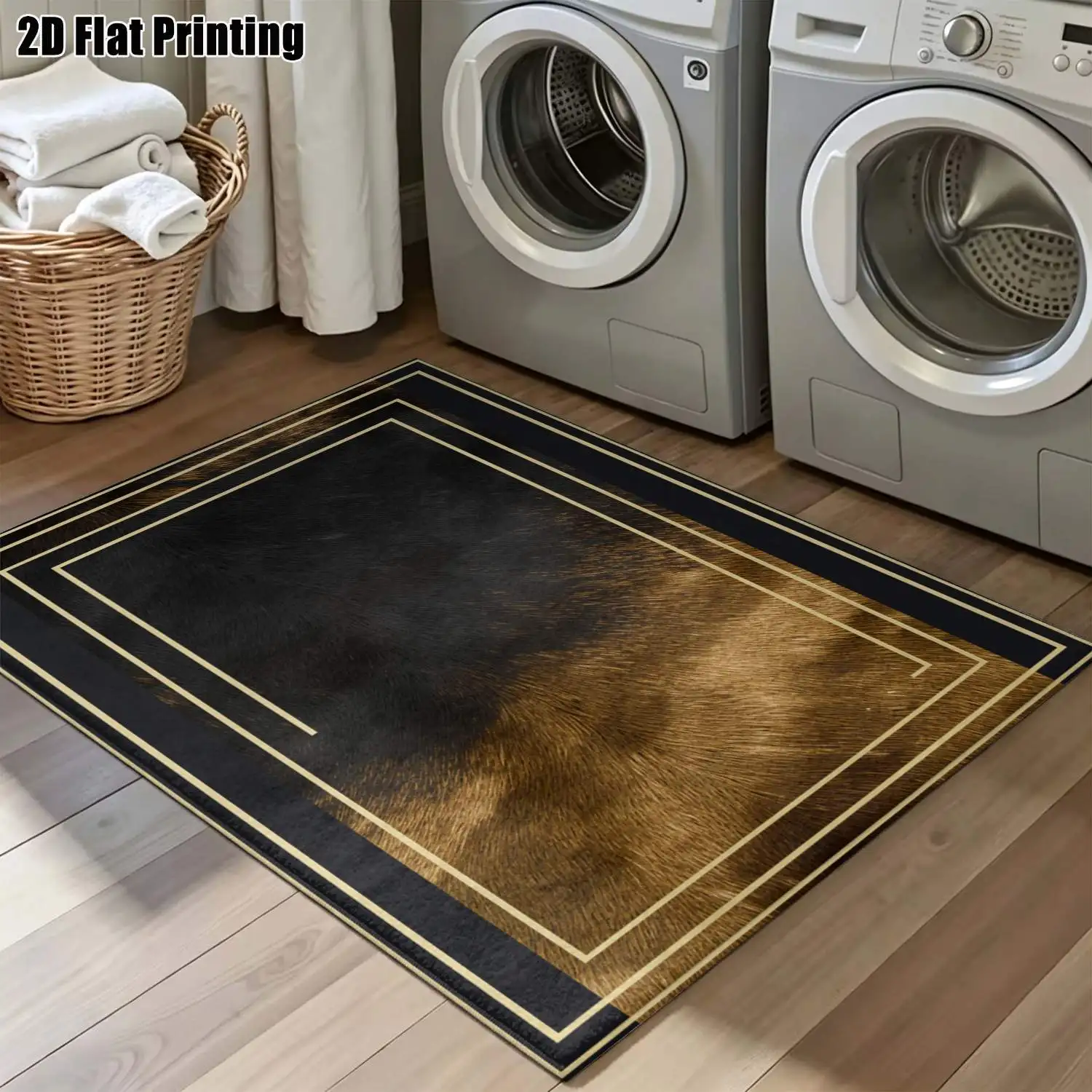 1Pc 2D Printed Carpet: Black & Brown Gradient Fur Pattern, Nordic/Instagram Style, Modern Minimalist European Floor Mat, Home Decor, Multi-Size, Machine Washable Ideal for Entrance, Dining Room, Foyer, Bedroom, Living Room.