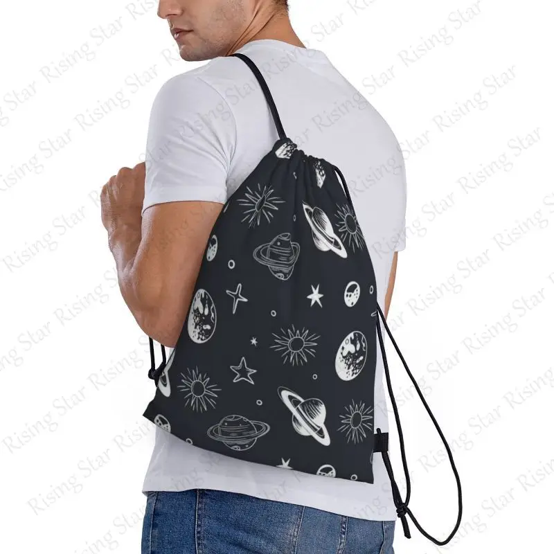 Space Planet Pattern Bicycle Backpack Gym Drawstring Shoe Bag Multifunctional Sports Bag Beach Travel Backpack Unisex Gift