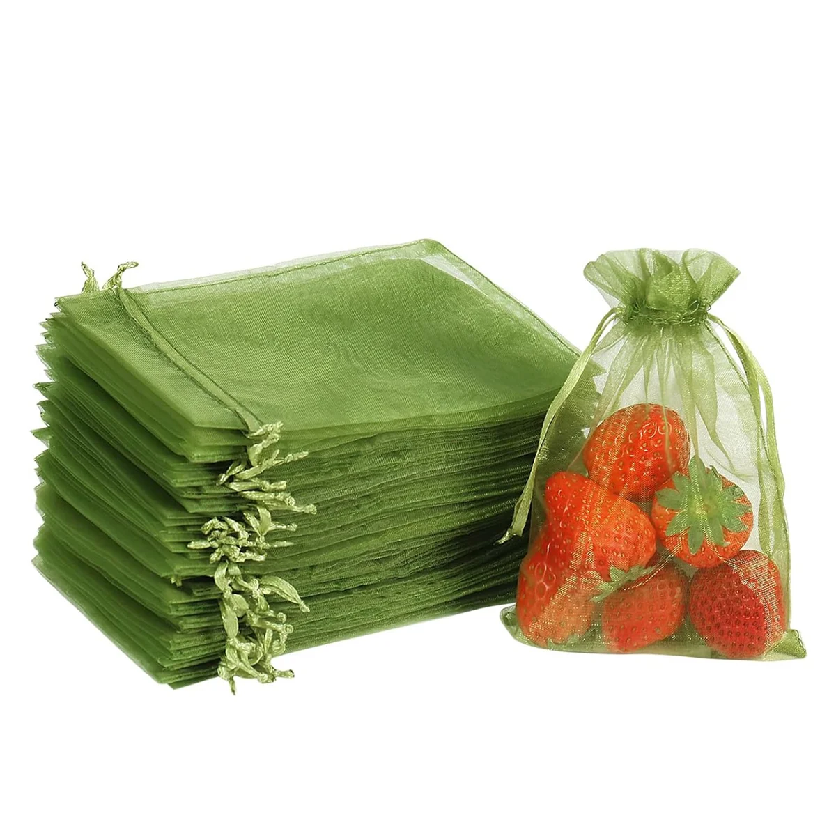 100PCS Fruit Protection Bags, 8x12 Inch Green Fruit Netting Bags Drawstring Mesh Bags Fruit Cover Pest Barrier