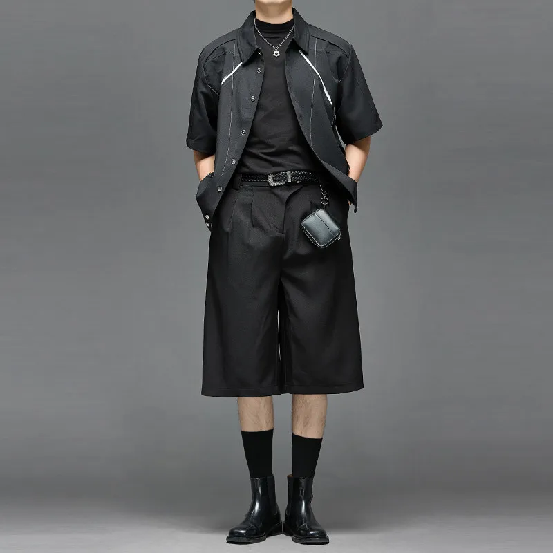 Summer Japanese Retro Minimalist Style Loose Casual Suit Pants High-Grade Coffee Color Black Gray Men's and Women's Cropped