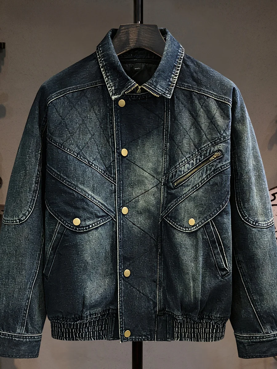 

American Sle Thiened Workwear Denim Jaet Men's 2026 New Inner Removable Cotton Added Thiened Trendy Motorcycle Jaet