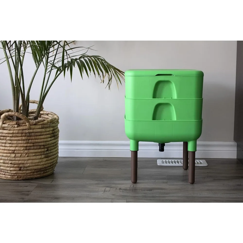 صندوق مركب دودة مكون من درجين للاستخدام الداخلي، أخضر، نظام مشاركة فيرمية فعال #6