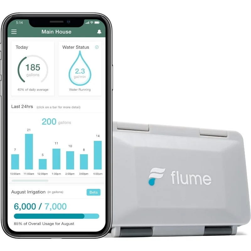 Flume2 Smart Home Water Monitor and Leak Detector – Real-Time Water Usage Tracking, Easy Installation, No Plumbing Required