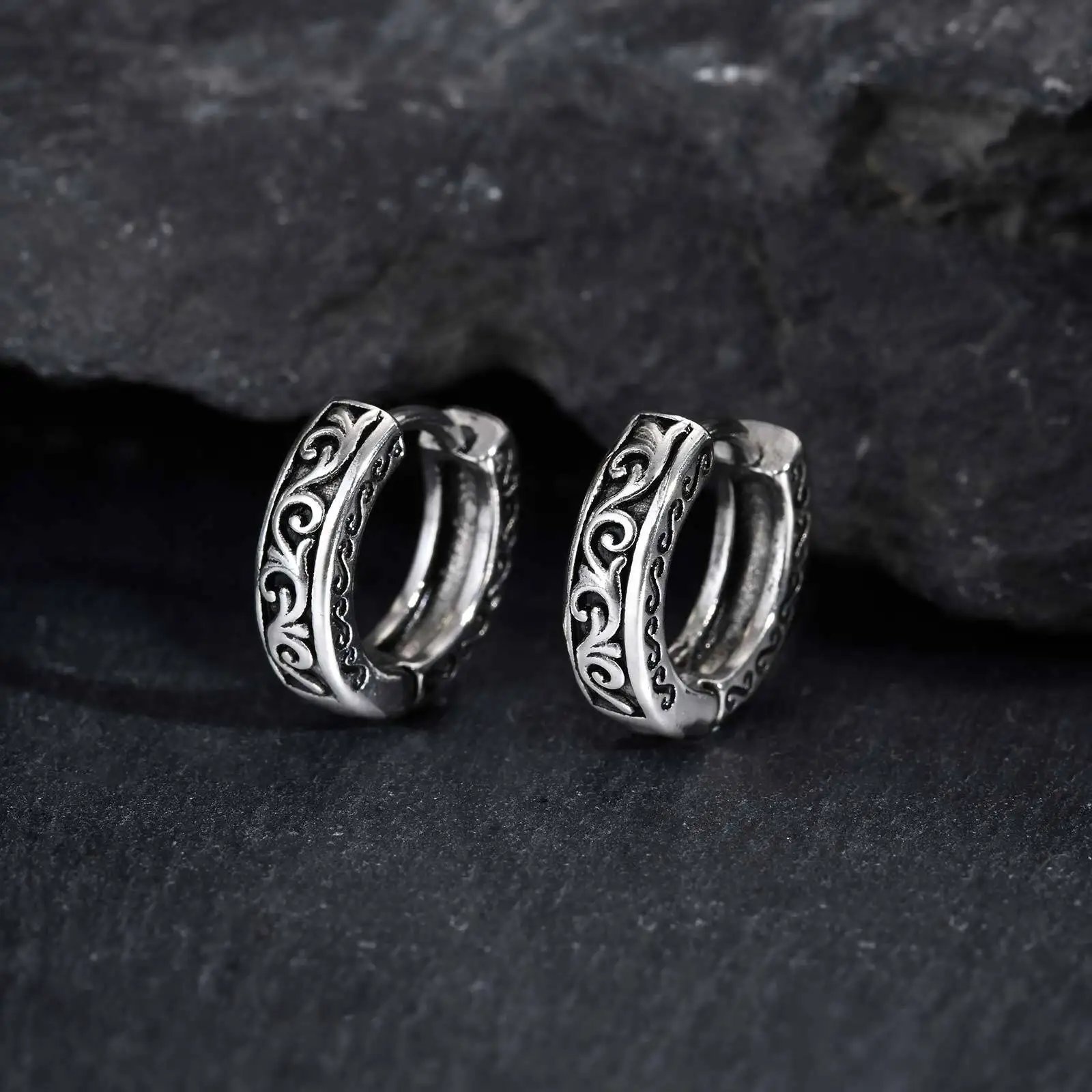 Vnox Stainless Steel Hoop Earrings for Men Women Punk Rock Gothic Ear Jewelry 3.7mm Wide 12.7mm High Hypoallergenic Earrings New