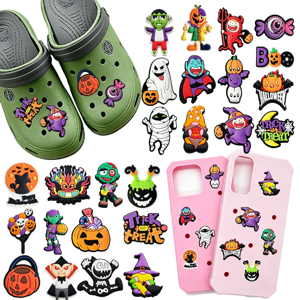 25-50Pcs Cartoon Cute Ghost Pumpkin Halloween Series PVC Shoe Charms Accessories DIY Sandal Wristbands Decorations Party Gifts