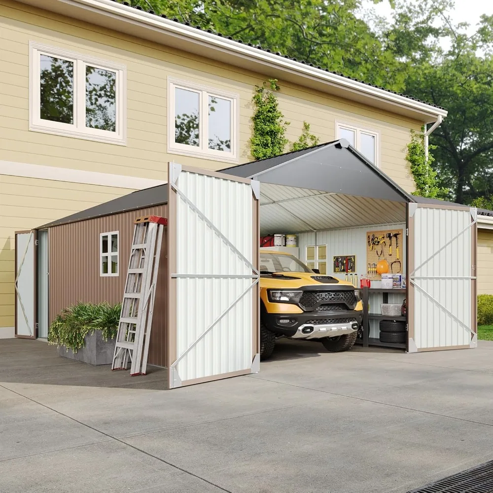 

12x20x9.3 Ft Outdoor Metal Garage Shed, 1700 Cubic Ft Extra-large Storage Shed, 11-inch Double-door All-weather Garden Shed