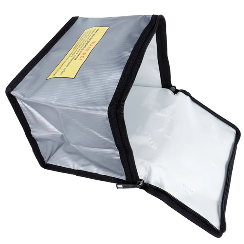 Silver Zipper Stereo Fireproof Lithium Battery Safety Bag Portable Handle Lipo Guard Explosion Proof Pouch