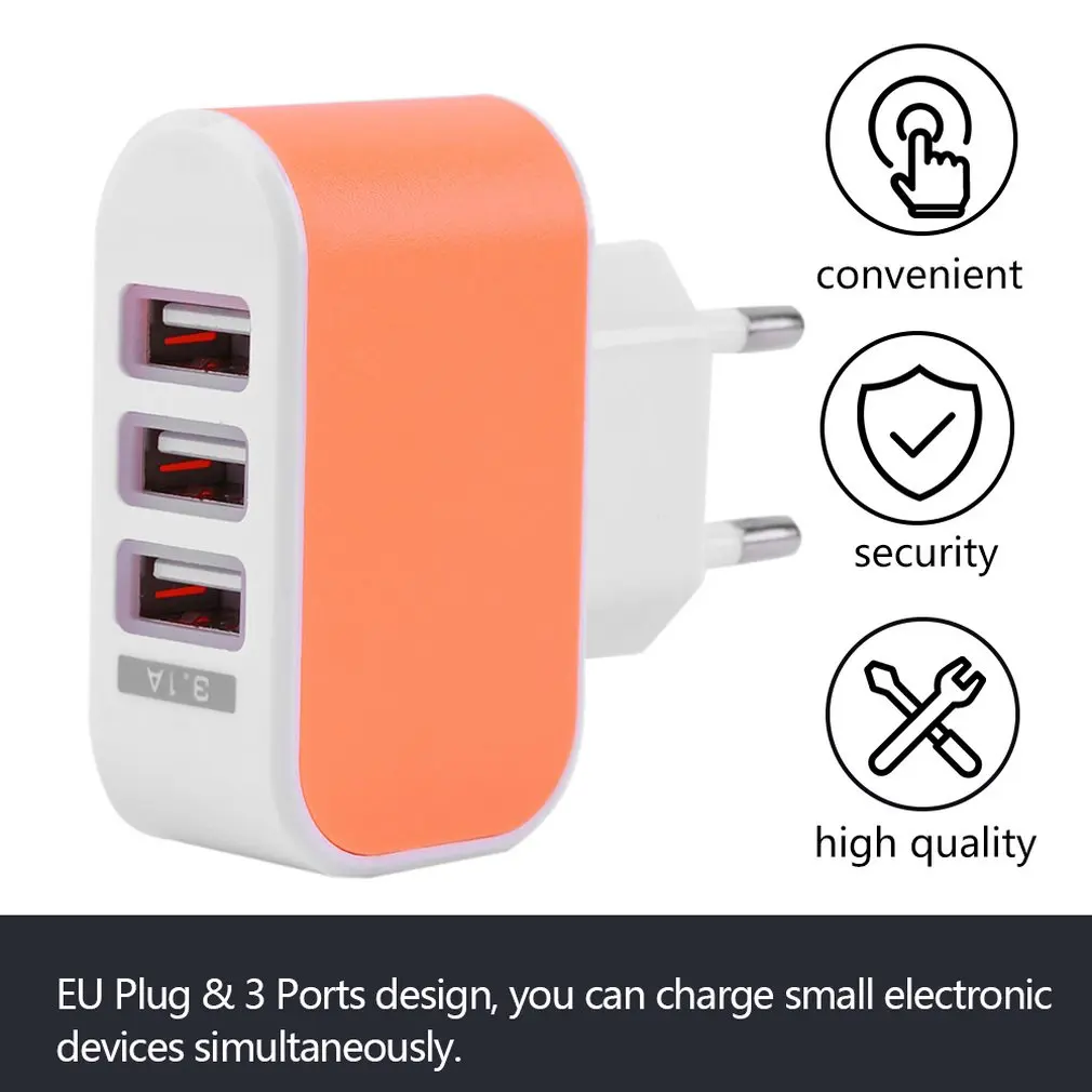 EU Plug LED 3.1A 3-port Triple USB Wall Adapter Charger Home Travel AC Power for Iphone Samsung LG DC Plug in Switching ONLENY