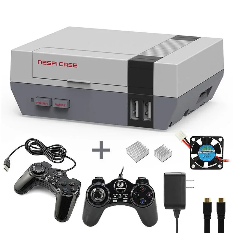 Hot Sale 7 in 1 NESPi Case+ Retro Gaming Kit – Classic NES-Style Case + 2 USB Controllers
