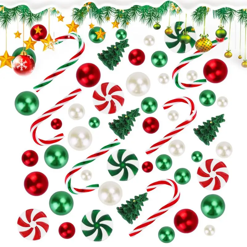 

Рождественские наполнители для ваз для центральных предметов Плавающий искусственный наполнитель для рождественской вазы Зеленые и красные конфеты Жемчужные бусины Рождество