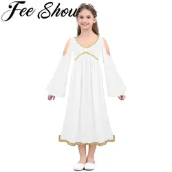 Kids Girls Roman Greek God Cosplay Costume Halloween Dance Dress Up Costume Role Play Fairy Party Carnival Long Dresses