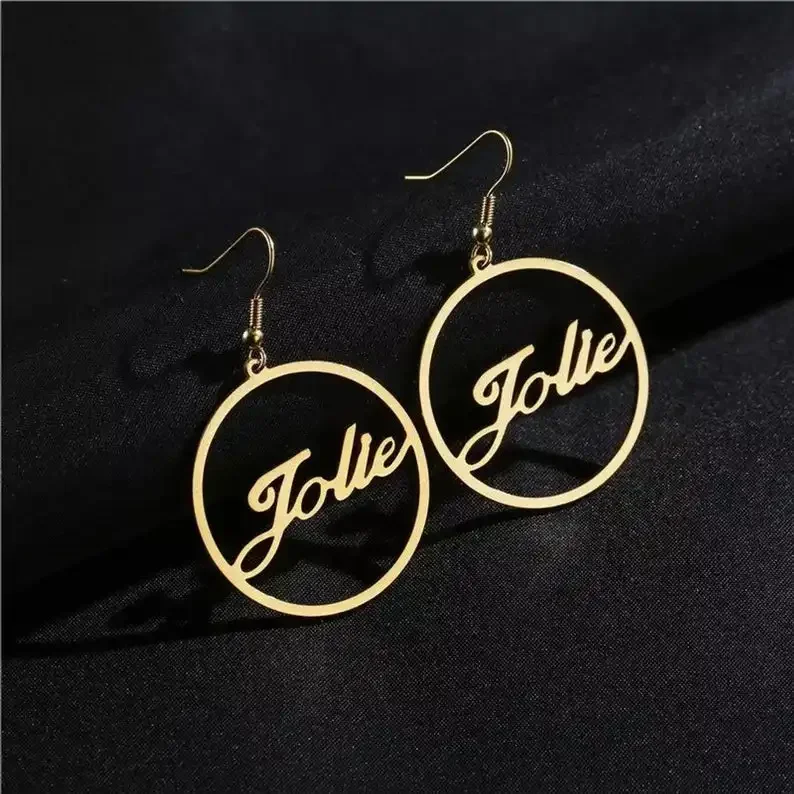 Custom Name Hoop Earrings Personalized Gold Color Stainless Steel For Earrings Women Letter Nameplate Circle Jewelry