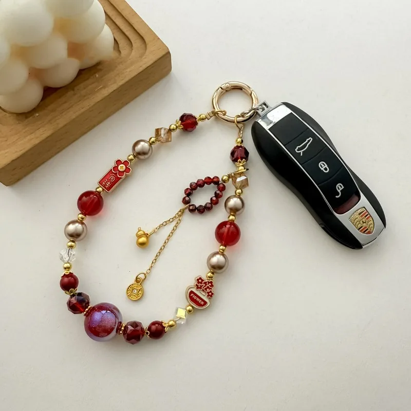 

Light Luxury Alloy Crystal Mobile Phone Lanyard, Rich Flower Keychain Bag Pendant