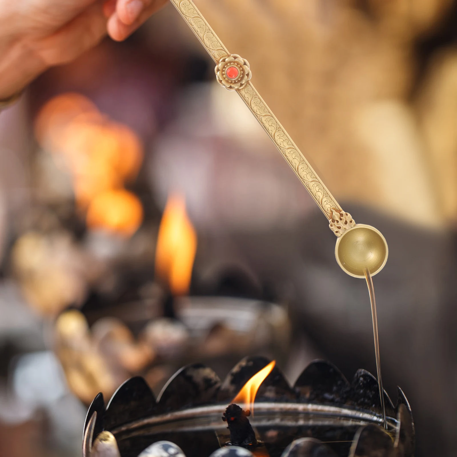 

Ghee Brass Spoon for Rituals Offering Vintage Style Pure Artisan Crafted Spoon Clarified Butter Tool Fire