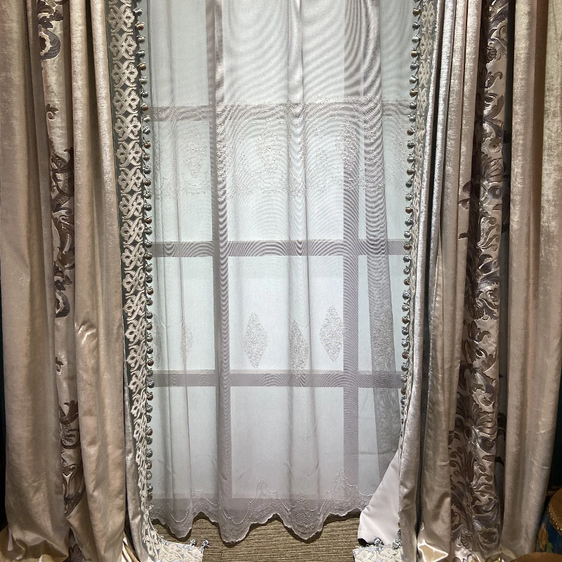 Cortinas de terciopelo bordadas para sala de estar, pantalla de ventana personalizada, Palacio Retro, champán, Beige, lujo, dormitorio, Villa francesa