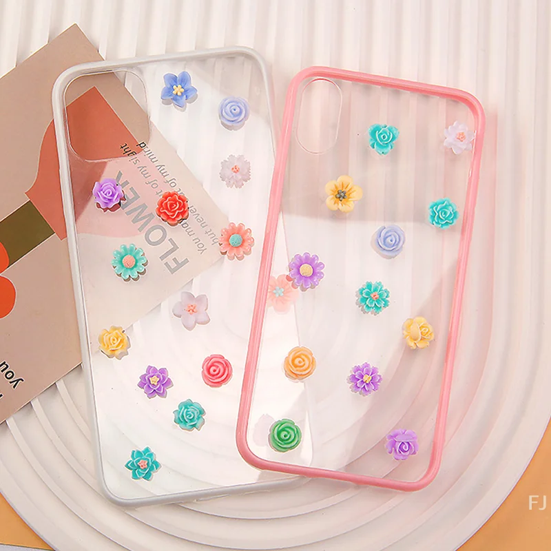 [YU]50Pcs 3D 미니 꽃 연꽃 장미 플랫 백 평면 수지 액세서리 DIY 공예 전화 패치 예술 재료