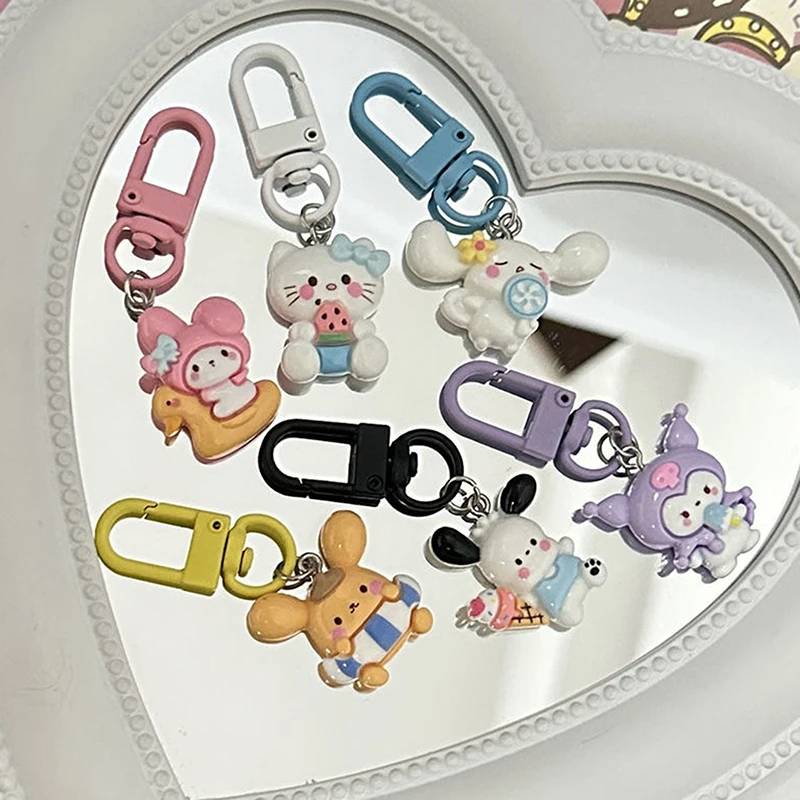 Kawaii Sanrio Kuromi My Melody Keychain Cute Hello Kitty Anime Cinnamoroll Pompom Purin Pendant Keyring Cartoon Bag Charms