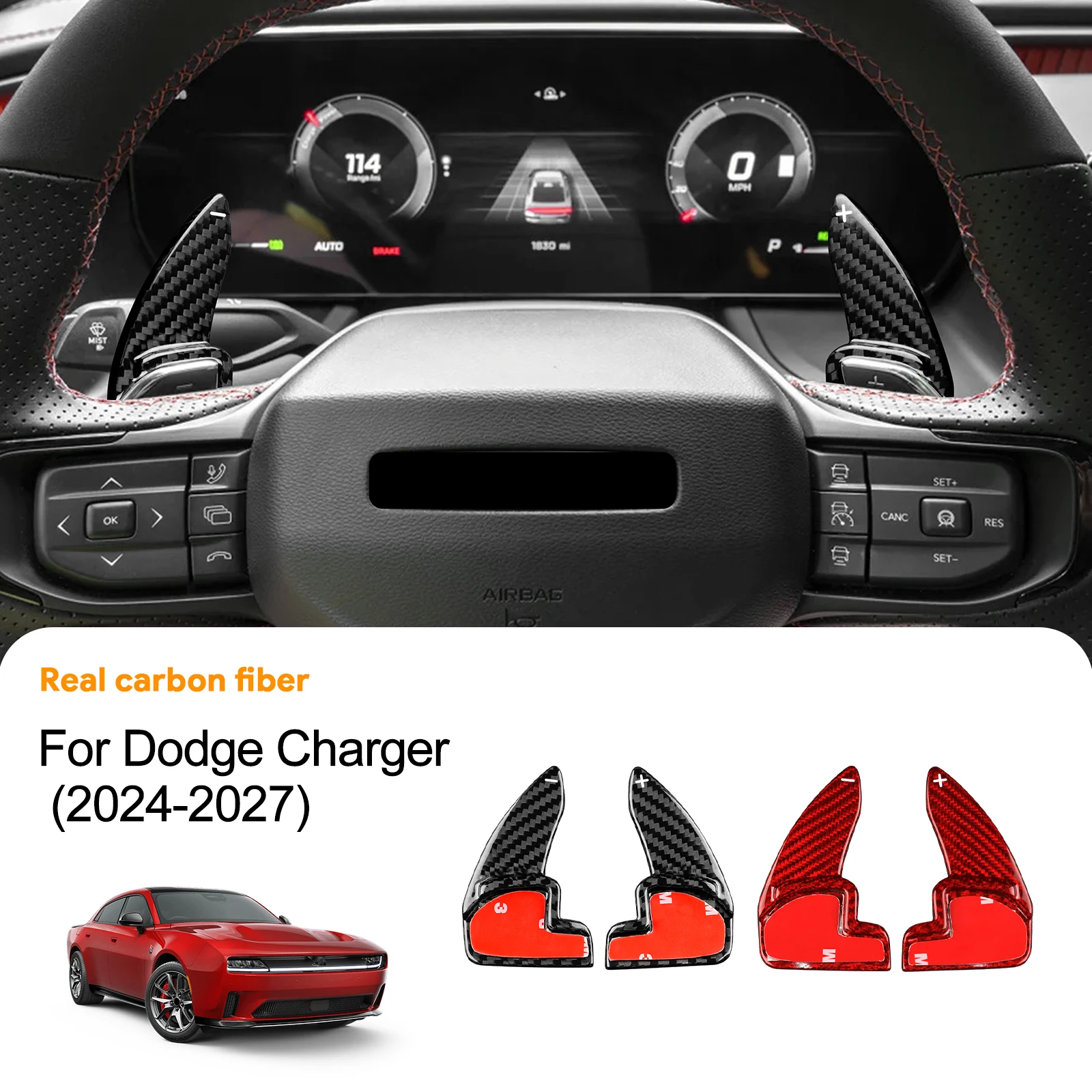 Car Steering Wheel Frame Trim Sticker For Dodge Charger 2024 2025 2026 2027 Real Hard Dry Carbon Fiber Interior Accessories